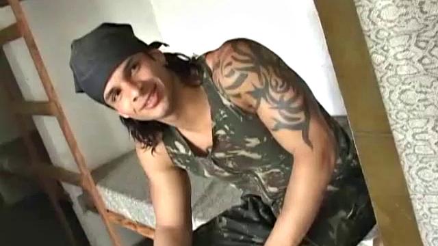 Two Latino Soldiers find themselves alone in the barracks. They decide to take a walk to a secluded outdoor area. They unleash their lust and of course there's no condoms, so it's bareback fucking all the way!