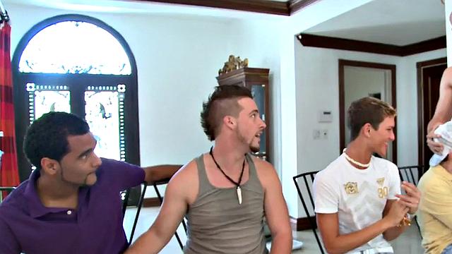 Ebony assfucked in stripper orgy while voyeurs watch