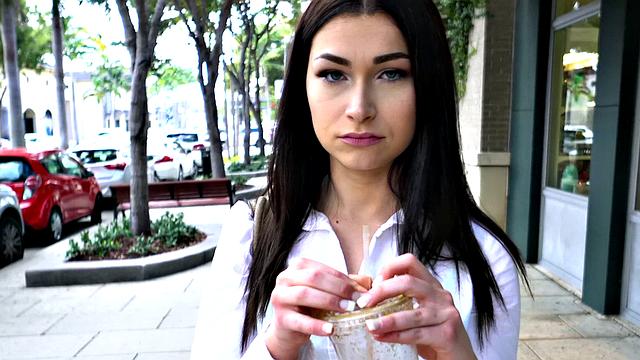 Brunette instructor in a sexy bra fucks her student in the Alley