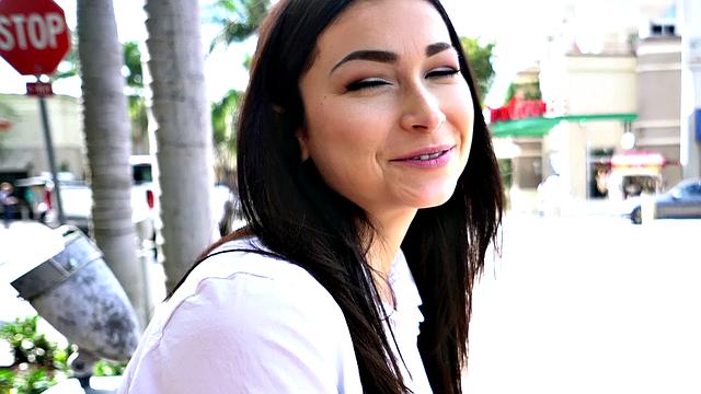 Brunette instructor in a sexy bra fucks her student in the Alley