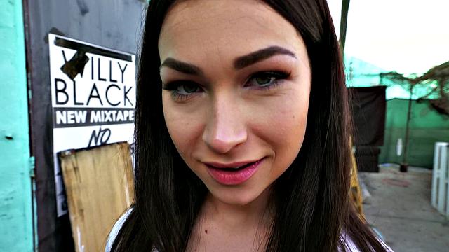 Brunette instructor in a sexy bra fucks her student in the Alley