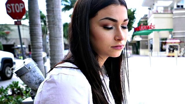 Brunette instructor in a sexy bra fucks her student in the Alley