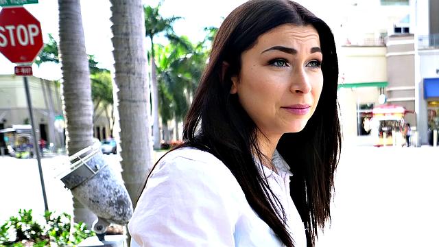 Brunette instructor in a sexy bra fucks her student in the Alley