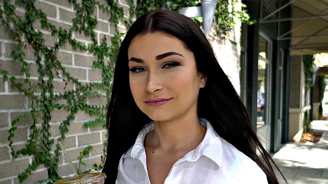 Brunette instructor in a sexy bra fucks her student in the Alley