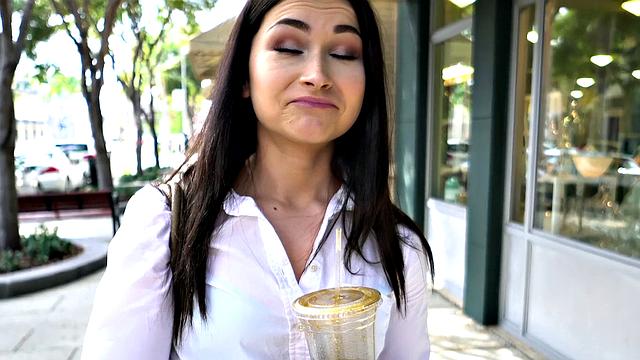 Brunette instructor in a sexy bra fucks her student in the Alley