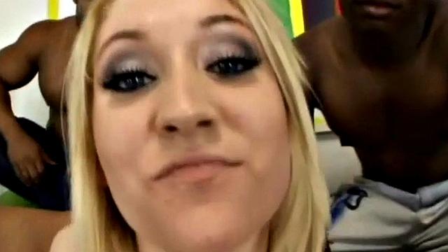 Skinny blonde in wild gangbang