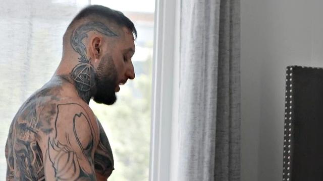 Inked muscled stud barebacks Latino lover in the bed