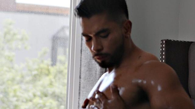 Inked muscled stud barebacks Latino lover in the bed