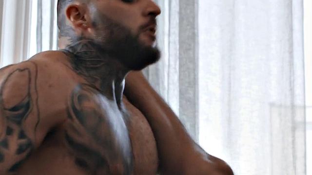 Inked muscled stud barebacks Latino lover in the bed