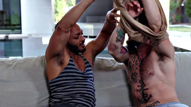 BBC wild gay fucks white stud in tight anal hole