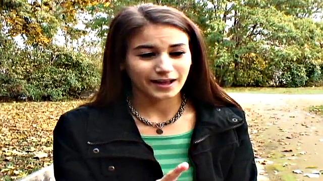 Nympho public babe fucked outdoors in POV by big white dick