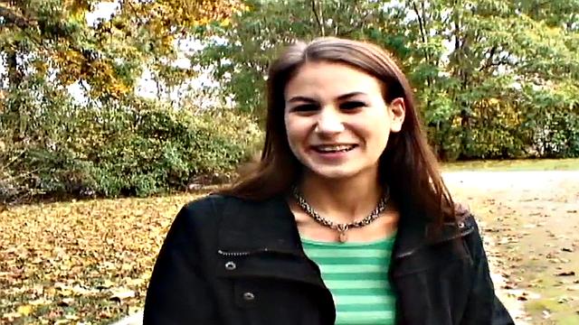 Nympho public babe fucked outdoors in POV by big white dick