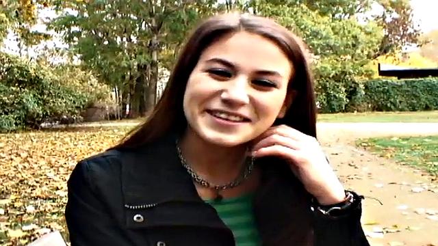 Nympho public babe fucked outdoors in POV by big white dick