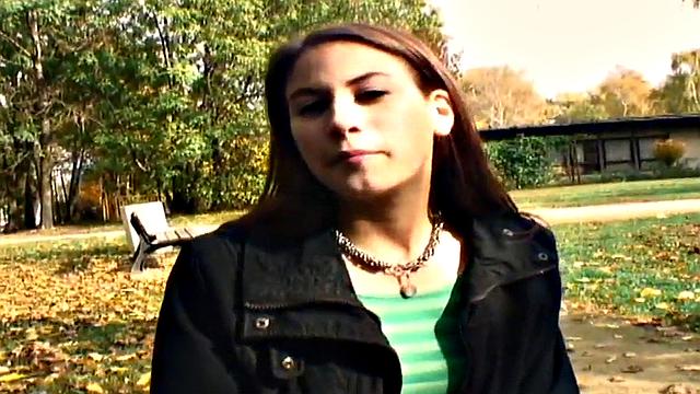 Nympho public babe fucked outdoors in POV by big white dick