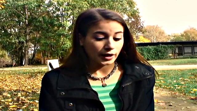 Nympho public babe fucked outdoors in POV by big white dick