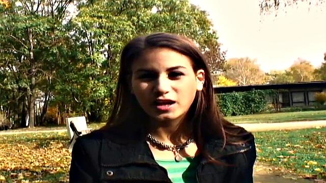 Nympho public babe fucked outdoors in POV by big white dick