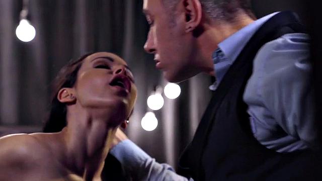 Busty deepthroating MILF in white stockings rides cock