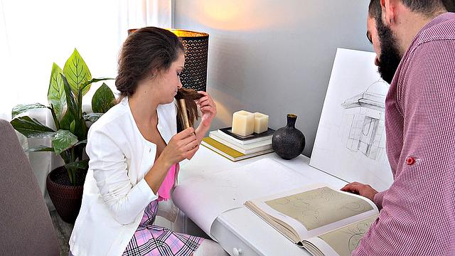 Artist paints with orgasm dick