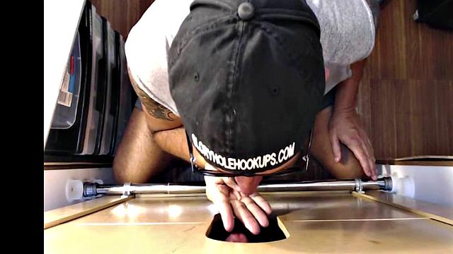 Gloryhole amateur DILF sucks rod for load in his mouth