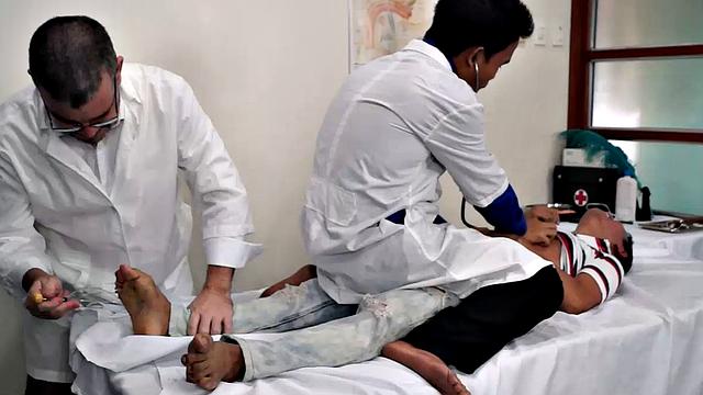 Cute and ticklish Asian boy Alex comes in for his weekly tickle therapy. Doctor Tickles and his sadistic assistant pin Alex down to the tickle table and administer a ticklish treatment that sends their patient into hysterics.