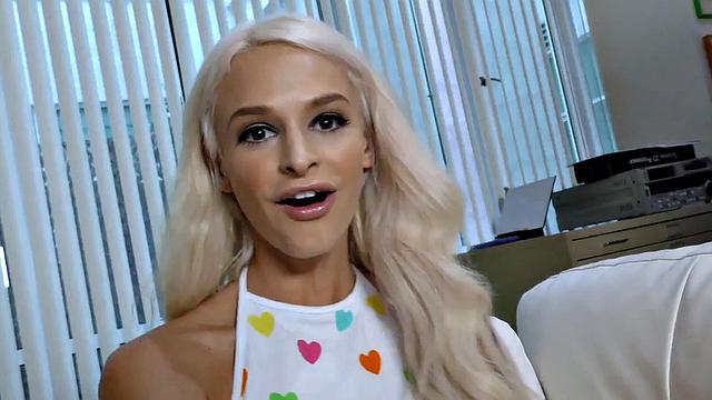 Blonde tattooed oral hottie talks dirty while blowing POV cock