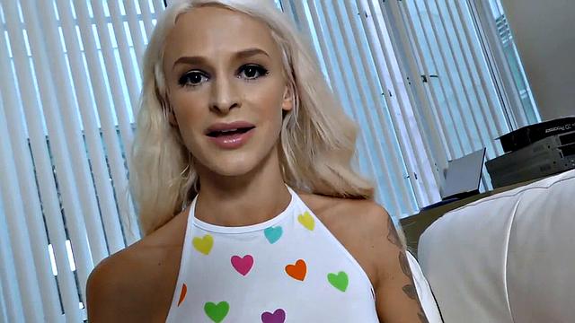 Blonde tattooed oral hottie talks dirty while blowing POV cock