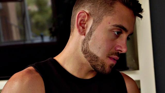 Slim bottom shoots cum after being bred from behind by jock