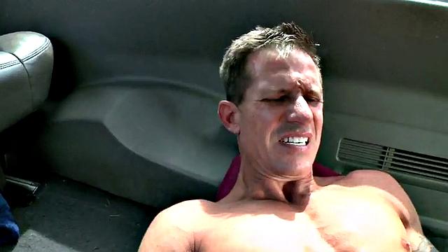Real stud riding cock in van before massive cumshot