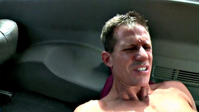 Real stud riding cock in van before massive cumshot