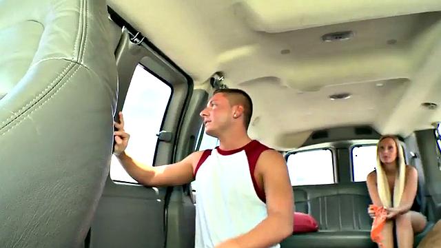 Real stud riding cock in van before massive cumshot