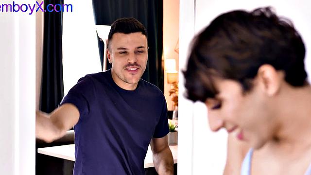 Upskirt glam deepthroats dildo by femboi