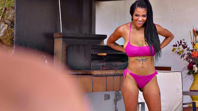 Nubian hottie strips & gets pounded hard by big aureolas