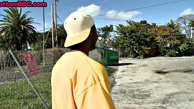 Pierced Ebony stud picked up and banged outdoors in public