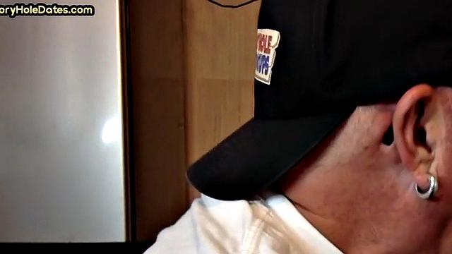 Gloryhole DILF sucks dick and eats cum in closeup