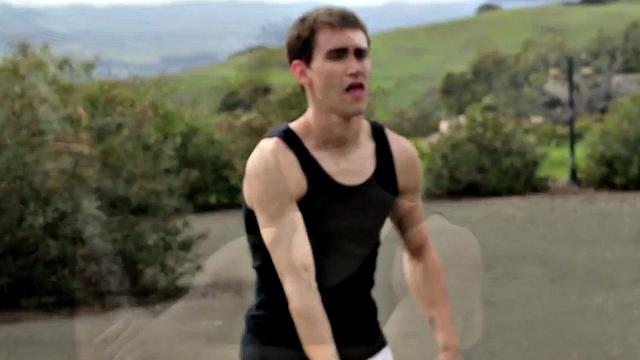 Smooth amateur softly jerks his shaft on the bench