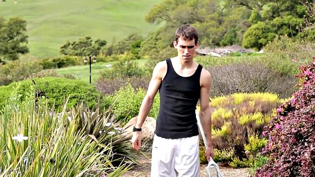 Smooth amateur softly jerks his shaft on the bench