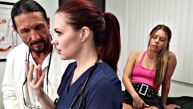 Breeding babe squirting in doctor's office before doggy