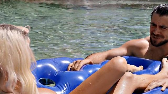 Divine TS MILF with big boobs barebacked on the pool