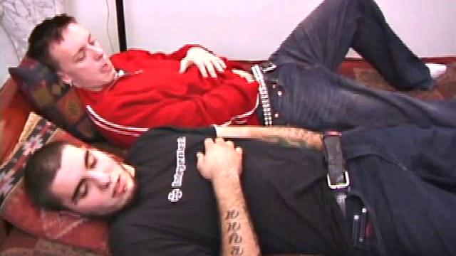 Roar and Rock start off stroking to a porn video and soon they are sucking each other's dick. Roar gets on his back, and Rock fucks him.