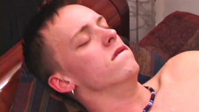 Roar and Rock start off stroking to a porn video and soon they are sucking each other's dick. Roar gets on his back, and Rock fucks him.