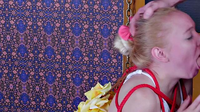 Face-fucked teen slave dominated with deep throat