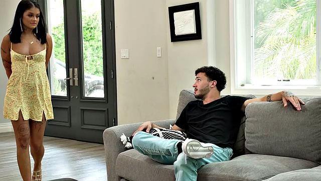 Tattooed and pierced petite Ryan Reid wears sexy lingerie and fucks boyfriend's friend