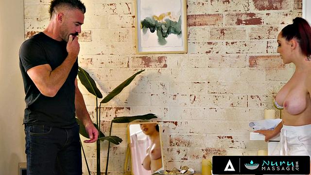 NURU MASSAGE - Hot Nickey Huntsman Gets Big Tits Bouncing While Getting Fucked Hard