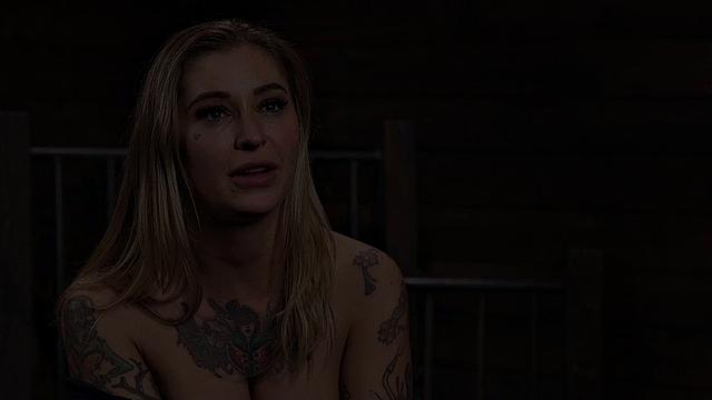 Ballgagged inked babe BDSM toyed with dildo and hitachi