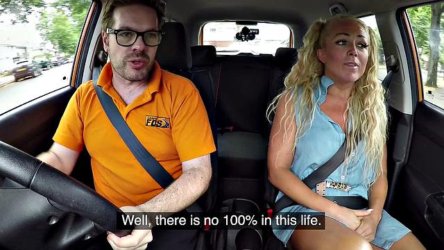 Blonde with glasses gives sloppy titjob in car reverse cowgirl and handjob