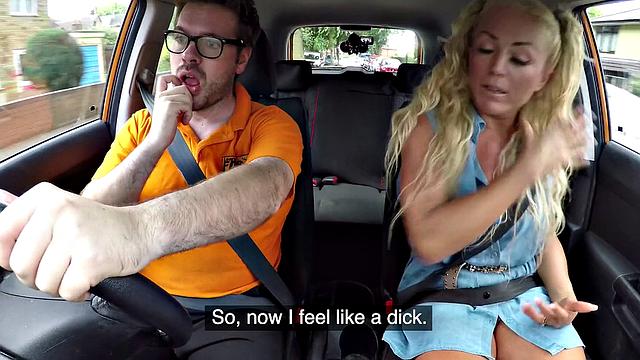 Blonde with glasses gives sloppy titjob in car reverse cowgirl and handjob
