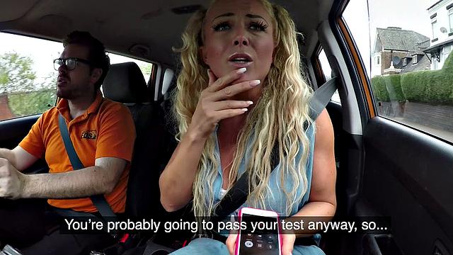 Blonde with glasses gives sloppy titjob in car reverse cowgirl and handjob