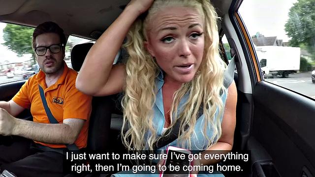 Blonde with glasses gives sloppy titjob in car reverse cowgirl and handjob