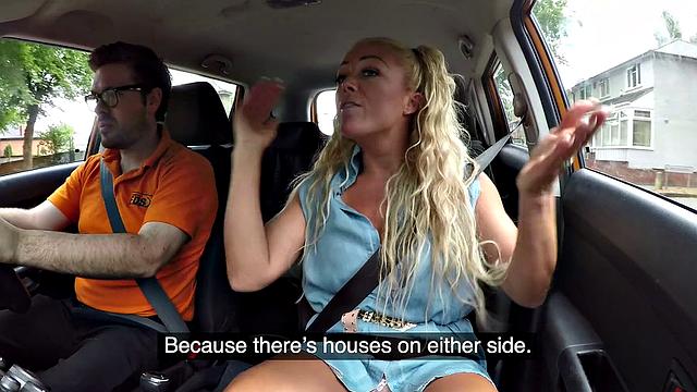 Blonde with glasses gives sloppy titjob in car reverse cowgirl and handjob