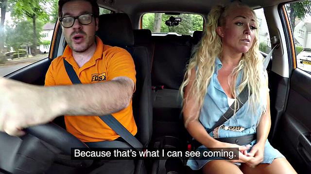 Blonde with glasses gives sloppy titjob in car reverse cowgirl and handjob